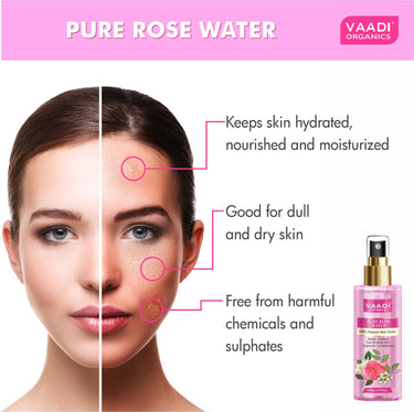 Vaadi Herbals Pvt. Ltd Pack Of 2 Rose Water - 100% Natural & Pure, 250 ml (Pack of 2)